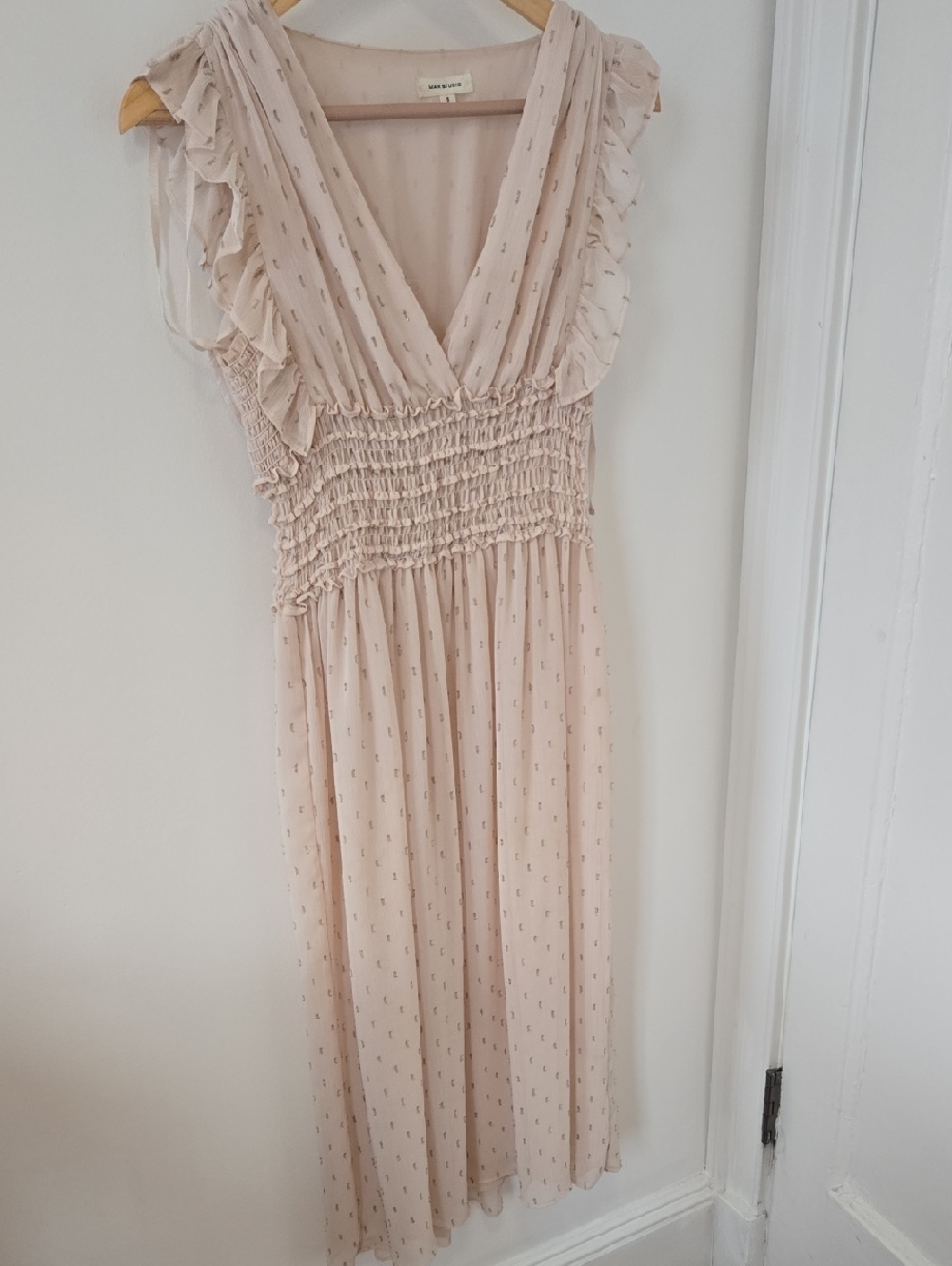Max Studio Blush Cream Ruffle Midi Dress
